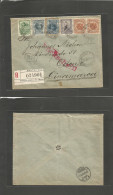 URUGUAY. 1902 (24 Sept) Montevideo - Denmark, Odense (21 Oct) Rare Registered Air Multifkd Env + R-label Via Germany. Ra - Uruguay