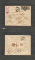 URUGUAY. 1886 (25 Enero) Montevideo - Austria, Vienna (8 Febr) Registered Multifkd Envelope, 10c Brown Vert Pair Perce I - Uruguay