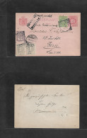 SURINAME. 1902 (3 May) Paramaribo - Switzerland, Bern (21 May) 2 1/2c Red Stat Card + 4 Adtls, Boxed "Suriname / Via Ply - Suriname