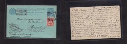 SURINAME. 1902 (30 Nov) Paramaribo - Germany, Herrntut (19 Dec) 5ct Blue Stat Card + 2 1/2 Red Adtl, Tied Cds, Box "bia  - Suriname