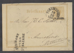 SURINAME. 1884 (18 Oct). Paramaribo - Netherlands, Amersfoort, 7 1/2c Ovptd Stat Card With Suriname Over St Nazaire Cach - Suriname