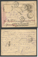 SURINAME. 1883 (21 May) Paramaribo - UK, Grimsby (29-30 Jan 84) 7 1/2c. Overprinted Lilac Stationary Card, Cds + Via Sou - Suriname