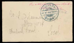 SIAM. 1907. (13 Dic) Provisionals. Envelope Red Ink Mns "One Att Stamps Run Short/Postage Paid" + "Tack" Signature In Bl - Siam