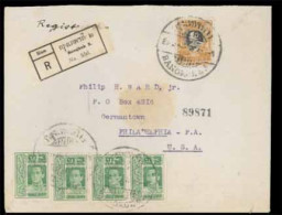 SIAM. 1922. Bangkok (2) To Philadelphia/USA. Registered Envelope Franked 50stg King Rama VI "Garuda" (Sir 210) And 4 X3  - Siam