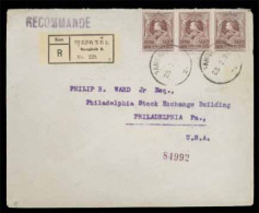 SIAM. 1921. Bangkok (2) To Philadelphia/USA. Registered Envelope Franked With 25stg STRIP OF THREE King Rama VI (Sir 208 - Siam