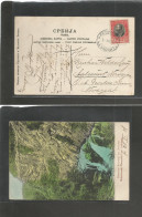 SERBIA. 1908 (9 Dec) Leskovat - Norway, Balesmur. Fkd 10p Red Watterfall Ppc. Fine Origin Village + Better Dest. - Serbia