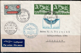 SWITZERLAND 1939 REGISTERED COVER FLIGHTS IN 22/5/39 FROM ZUERICH VF!! - Eerste Vluchten