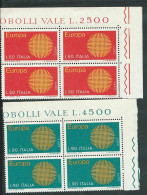 Italia 1970; EUROPA CEPT, Serie Completa In Quartine Di Angolo Superiore. - 1961-70: Mint/hinged