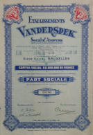 Etablissements Vanderspek - Bruxelles - 1941 - Part Sociale - Industry