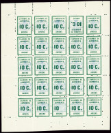 ** N°1 10c Vert Et Outremer, Feuille De 25 Exemplaires Avec Les Variétés N°6a Et 6b, Neuf **, Bords Réduits, TB (ref Mau - Stamps