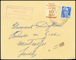 Lettre N°3 10f Rouge-brique Sur Jaune En Combinaison Avec Poste N°886 15f Gandon, Obl. Cachet Chambre De Commerce D'Orlé - Stamps