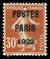 * N°32 30c Rouge "Semeuse" Surchargé "POSTES/PARIS/1922", Neuf *, TB. Signé JF. Brun - Otros & Sin Clasificación