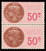 * Timbre Fiscal N°111A ERREUR 50c Rose, Brun-rouge Et Rouge Sur Papier Rose (papier Des Valeurs En Francs), En Paire, Ne - Other & Unclassified