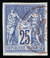 Obl N°35 25c Bleu En 2ex., Un Avec Obl. Bleu Légère, TB Margé Et L'autre Avec Obl. CàD Rouge, TB, Signé Scheller - Other & Unclassified