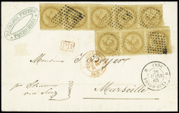 Lettre Col. Gen. N°3, Bande De 5 + Bande De 3 OBL Losange De Points Muet + CAD "Inde Pondichéry" (1865) Sur Lettre. TB - Otros & Sin Clasificación