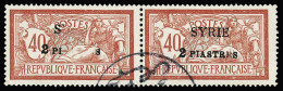 Obl N°114 2 Pi Sur 40c Rouge Orange, Variété Surcharge Partielle Tenant à Normal, Obl., TB, RR. Signé Calves - Autres & Non Classés