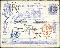 Lettre Env. Entier Postal Illustrée "Jubilee Of Uniform Penny Postage" OBL Dundee Recommandée Pour Tripoli De Barbarie A - Autres & Non Classés