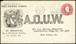 Lettre Env. Entier Postal 2c Rouge OBL St Louis (1922) Avec Repiquage Illustré "The Grand Lodge Of Missouri". TB - Sin Clasificación