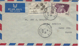 1955 Papeete Timbre à 10 Fr Pirogue Et 3 Fr Tête De Femme Sur Lettre Par Avion Pour Paris - Cartas & Documentos