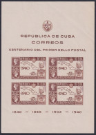 1940-365 CUBA REPUBLICA 1940 SELLADO SHEET ROWLAND HILL BEND CORNER SEE IMAGEN.  - Blocks & Sheetlets