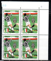 ITALIA REPUBBLICA ITALY REPUBLIC 1995 LO SCUDETTO ALLA JUVENTUS CAMPIONE DI CALCIO QUARTINA ANGOLO DI FOGLIO BLOCK MNH - 1991-00:  Nuovi