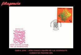 CUBA SPD-FDC. 2001-01 AÑO CHINO LUNAR. AÑO DE LA SERPIENTE - FDC