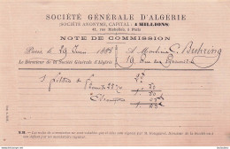 SOCIETE GENERALE D'ALGERIE  1888 NOTE DE COMMISSION - 1800 – 1899