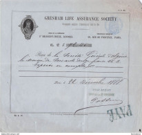 GRESHAM LIFE ASSURANCE SOCIETY  ASSURANCE VIE 1888 - 1800 – 1899