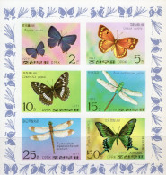 Imperf. Schmetterlinge 1977 Korea 1653/8B 6-KB ** 36€ Naturschutz Libellen Papillon Bloc Hoja Ss Fauna Sheetlet Bf Coree - Papillons