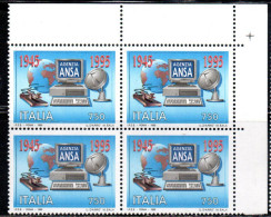 ITALIA REPUBBLICA ITALY REPUBLIC 1995 AGENZIA ANSA AGENCY 50° ANNIVERSARIO FONDAZIONE FOUNDATION QUARTINA ANGOLO MNH - 1991-00: Ungebraucht