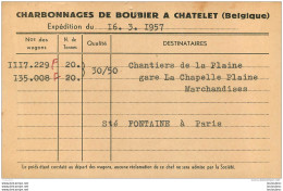 CHATELET  CHARBONNAGES DE BOUBIER 1957  CARTE EXPEDITION - Chatelet