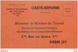 OFFICE REGIONAL DU TRAVAIL DE PARIS CARTE REPONSE 1945 VOIR LES DEUX SCANS - Historische Documenten