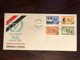 TRINIDAD & TOBAGO FDC COVER 1981 YEAR DISABLED PEOPLE HEALTH MEDICINE STAMPS - Trinidad & Tobago (1962-...)