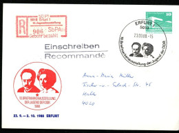 DDR PP18 D2/013 Privat-Postkarte EINSCHREIBEN SONDER-R-MARKE Erfurt 1988 - Etiquettes De Recommandé