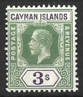 CAYMAN Is...KING GEORGE V..(1910-36..)..." 1912.."......3/-.........SG50...........MH. - Kaimaninseln