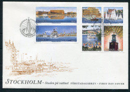 1998 Sweden Stockholm, Town On The Water / City Of Culture Set Of 8 On 2 First Day Covers - FDC