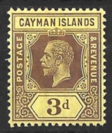 CAYMAN Is...KING GEORGE V...(1910-36..)....." 1912..".....3d ON  LEMON.........SG45b.........MH. - Cayman (Isole)