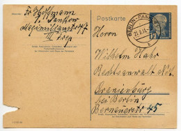 Germany, East 1951 12pf. President Wilhelm Pieck Postal Card; Berlin-Pankow To Oranienburg - Postcards - Used