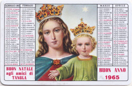 Calendarietto - Maria Ausiliatrice Benedici E Proteggi E Benefattori Di Tangla - Anno 1965 - Petit Format : 1961-70