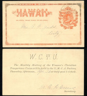 Hawaii Postal Card UX1 Honolulu W.C.T.U. Vf 1887 - Hawaii