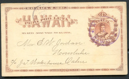 Hawaii Postal Card UX1 Kohala Hawaii- Honolulu 1886 - Hawai