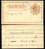 Hawaii Postal Card UX1 Honolulu MEETING ST. ANDREW'S ASSOCIATION Vf 1888 - Hawaï