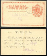 Hawaii Postal Card UX1 Honolulu YMCA Vf 1886 - Hawaii