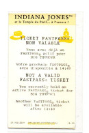 FRANCE FASTPASS TICKET DISNEYLAND PARIS INDIANA JONES Date 01/10/2001 - Disney