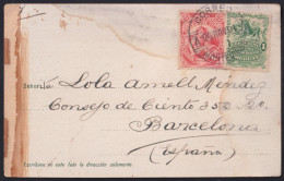 F-EX43100 URUGUAY 1901 POSTCARD TO SPAIN RAILROAD COSQUIN ARGENTINA CORDOBA.  - Uruguay