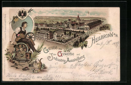 Lithographie Heilbronn, Gewerbe- Und Industrieausstellung 1897, Handwerker, Ortspartie Aus Der Vogelschau  - Esposizioni