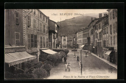 CPA Beaujeu, Place De La Mairie Et Place Clèmentine  - Beaujeu