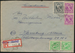 Bizone AM-Post R-Brief Kiel Behelfs-R-Zettel Marne MIF 32a AZ+12+15 B N. Hamburg - Storia Postale