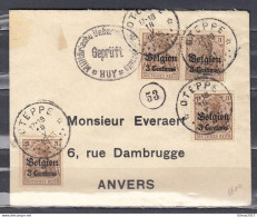 Brief Van Oteppe (Sterstempel) Naar Anvers Gepruft Huy - OC38/54 Belgische Bezetting In Duitsland