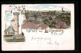Lithographie Lütjenburg, Ortsansicht Mit Bismarck-Turm  - Luetjenburg